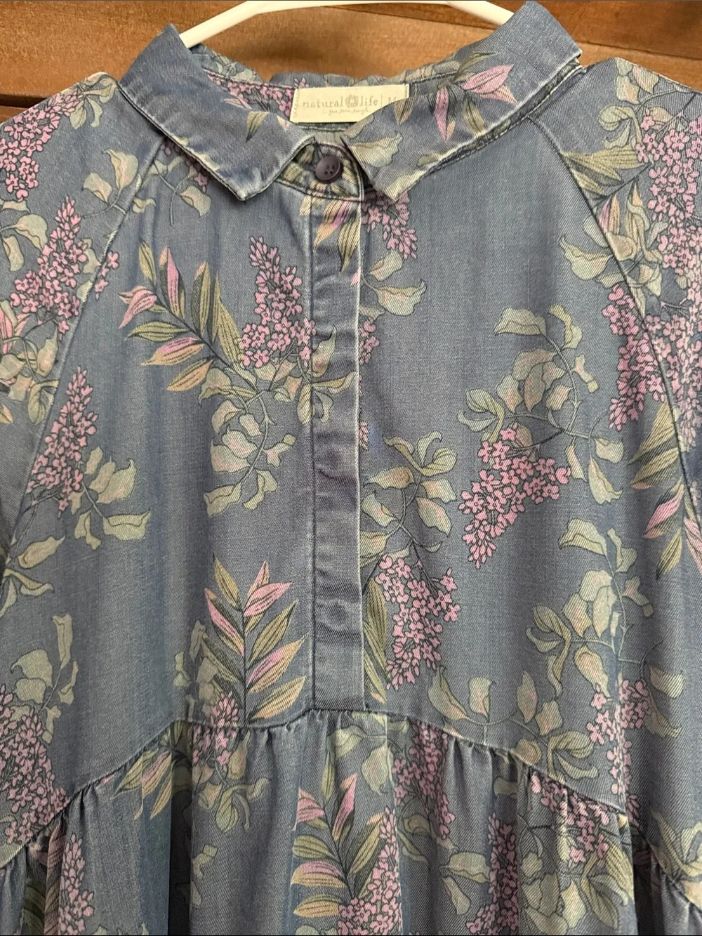 NATURAL LIFE Blue Floral Tiered Dress with Pink & Green Accents - Picture 3 of 7